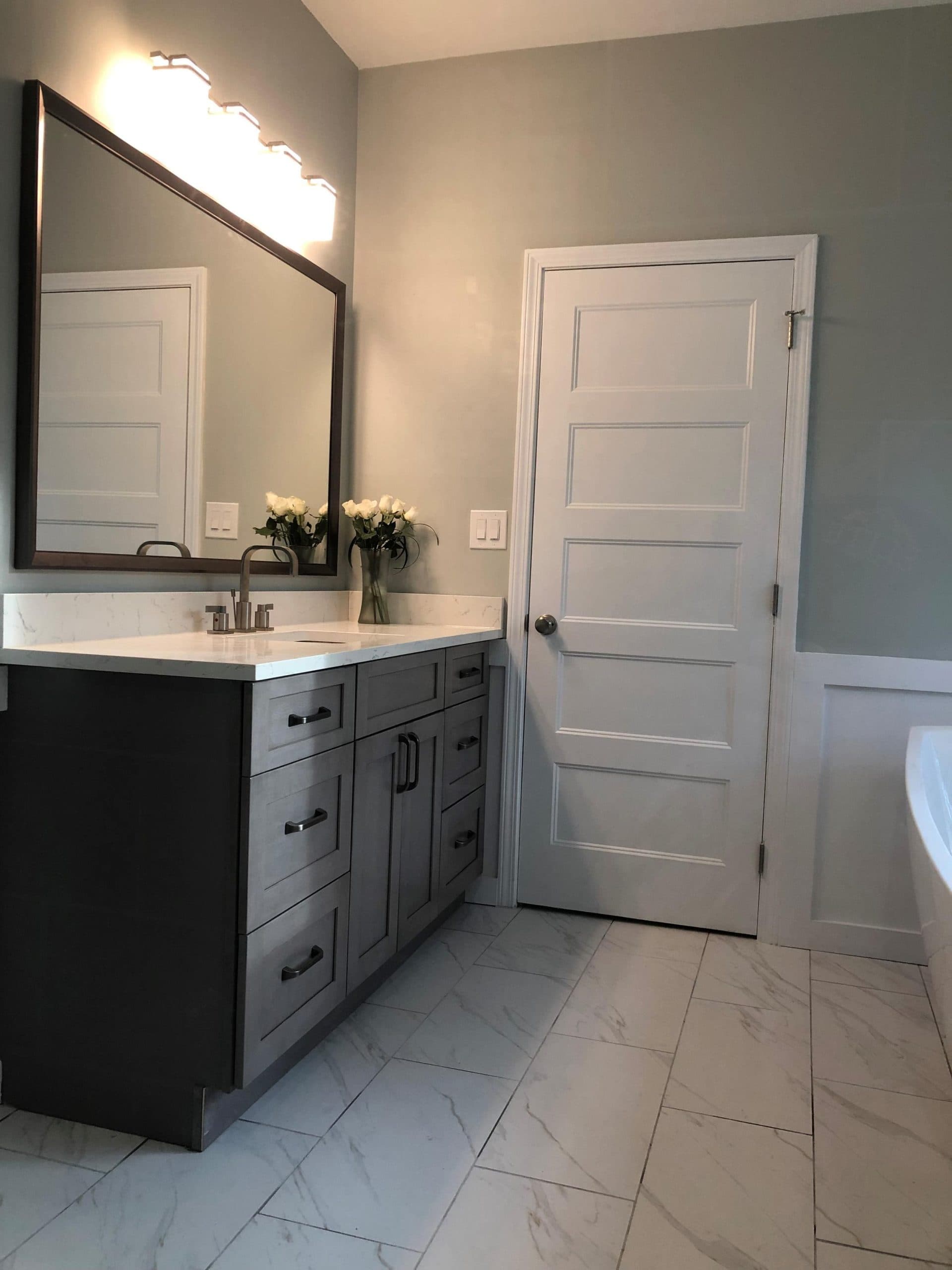 Renovated bathroom vanity and tile work